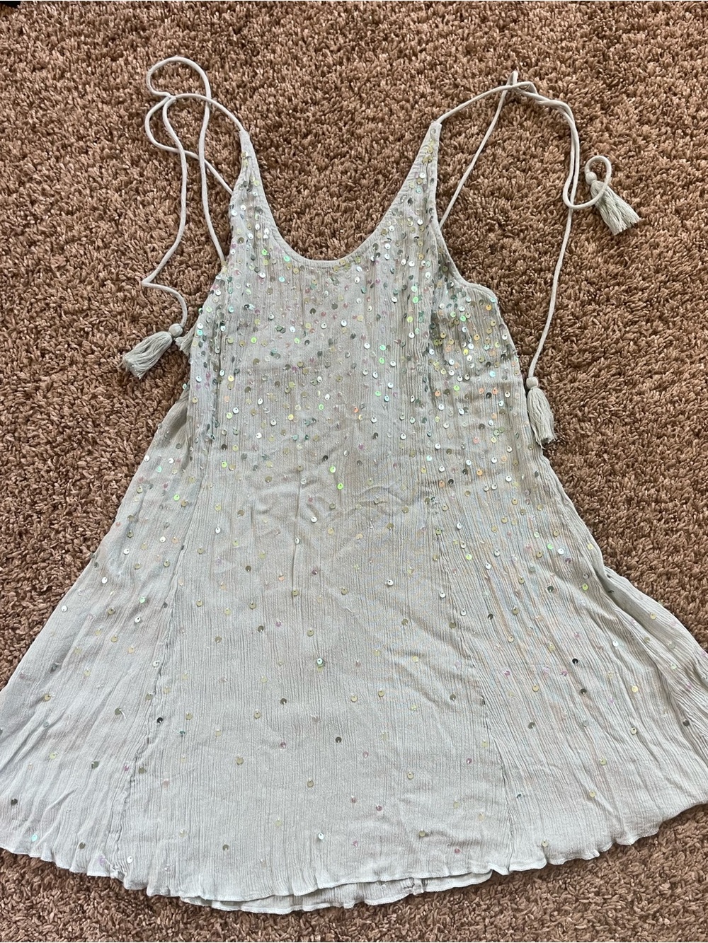 Free People Sage Green Sequin Tie-Shoulder Cami